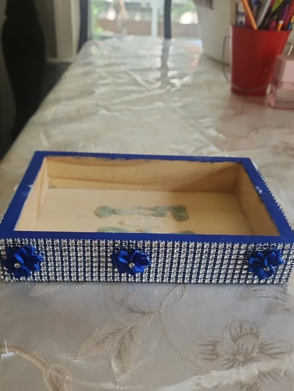 Decorative Blue and Silver Wooden Display Tray - Home Art
